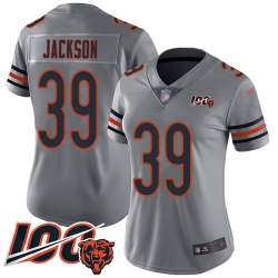 Women Chicago Bears 39 Eddie Jackson Limited Silver Inverted Legend 100th Season Football Jersey