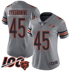 Women Chicago Bears 45 Joel Iyiegbuniwe Limited Silver Inverted Legend 100th Season Football Jersey