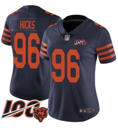 Women Chicago Bears 96 Akiem Hicks Limited Navy Blue Rush Vapor Untouchable 100th Season Football Jersey