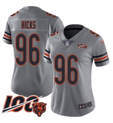 Women Chicago Bears 96 Akiem Hicks Limited Silver Inverted Legend 100th Season Football Jersey