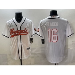 Men Cincinnati Bengals 16 Joe Flacco White With Patch Cool Base Stitched Baseball Jersey
