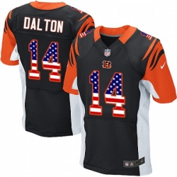 Mens Nike Cincinnati Bengals 14 Andy Dalton Elite Black Home USA Flag Fashion NFL Jersey