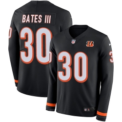 Nike Bengals #30 Jessie Bates III Black Team Color Men Stitched NFL Limited Therma Long Sleeve Jersey