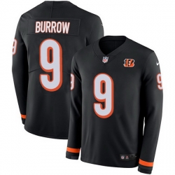 Nike Bengals 9 Joe Burrow Black Team Color Men Stitched NFL Limited Therma Long Sleeve Jersey