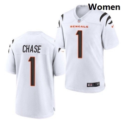 Women Cincinnati Bengals #1 Ja'Marr Chase White 2021 Game Football Jersey