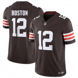 Men Cleveland Browns  12 Denzel Boston Brown 2026 Draft F U S E  Vapor Limited Stitched Football Jersey