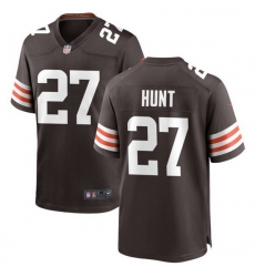 Men Cleveland Browns 27 Kareem Hunt Brown Stitched Game Jersey