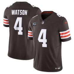 Men Cleveland Browns 4 Deshaun Watson Brown 2024 F U S E  With 2 Star C Patch Vapor Untouchable Limited Stitched Jersey