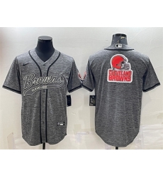 Men Cleveland Browns Grey Team Big Logo With Patch Cool Base Stitched Baseball Jersey