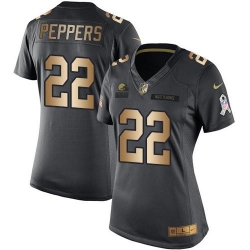 Nike Browns #22 Jabrill Peppers Black Womens Stitched NFL Limited Gold Salute to Service Jersey