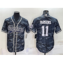 Men Dallas Cowboys 11 Micah Parsons Grey Camo With Patch Cool Base Stitched Baseball Jersey