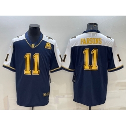 Men Dallas Cowboys 11 Micah Parsons Navy Gold Edition With 1960 Patch Limited Stitched Football Jersey