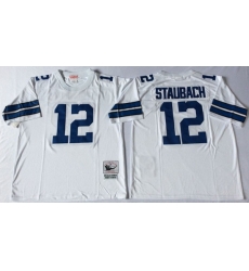 Men Dallas Cowboys 12 Roger Staubach White M&N Throwback Jersey