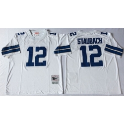 Men Dallas Cowboys 12 Roger Staubach White M&N Throwback Jersey