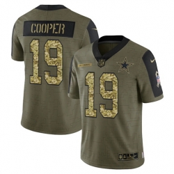 Men Dallas Cowboys 19 Amari Cooper 2021 Salute To Service Olive Camo Limited Stitched Jersey