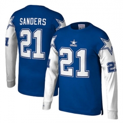 Men Dallas Cowboys 21 Deion Sanders Royal Mitchell  26 Ness Throwback Long Sleeve Stitched Jersey