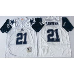 Men Dallas Cowboys 21 Deion Sanders White M&N Throwback Jersey