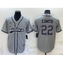 Men Dallas Cowboys 22 Emmitt Smith Grey Cool Base Stitched Baseball Jersey