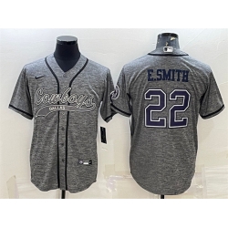 Men Dallas Cowboys 22 Emmitt Smith Grey With Patch Cool Base Stitched Baseball JerseyS