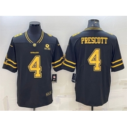 Men Dallas Cowboys 4 Dak Prescott Black Gold Edition With 1960 Patch Limited Stitched Football Jersey