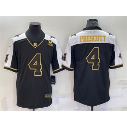 Men Dallas Cowboys 4 Dak Prescott Black Gold Thanksgiving With Patch Stitched Jersey