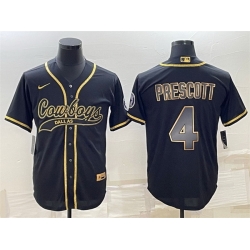 Men Dallas Cowboys 4 Dak Prescott Black Gold With Patch Cool Base Stitched Baseball Jersey