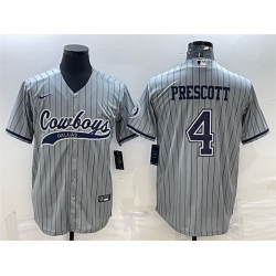 Men Dallas Cowboys 4 Dak Prescott Gray With Patch Cool Base Stitched Baseball Jersey