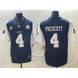 Men Dallas Cowboys 4 Dak Prescott Navy F U S E  With Established In 1960 Patch And 4 Star C Patch Vapor Limited Stitched Football Jersey