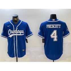 Men Dallas Cowboys 4 Dak Prescott Royal With Patch Cool Base Stitched Baseball Jersey