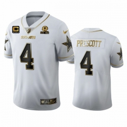 Men Dallas Cowboys 4 Dak Prescott White Golden Edition With 1960 Patch Limited Stitched Jersey