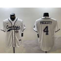 Men Dallas Cowboys 4 White Team With Patch Cool Base Stitched Baseball Jersey 1