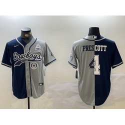 Men Dallas Cowboys 4 grey Team With Patch Cool Base Stitched Baseball Jersey