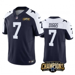 Men Dallas Cowboys 7 Trevon Diggs Navy White 2023 F U S E  NFC East Champions Patch Stitched Football Jersey