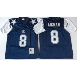 Men Dallas Cowboys 8 Troy Aikman Navy Thanksgiving M&N Throwback Jersey