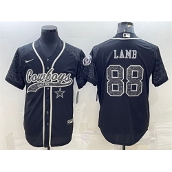 Men Dallas Cowboys 88 CeeDee Lamb Black Reflective With Patch Cool Base Stitched Baseball Jersey