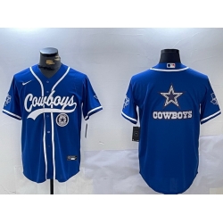 Men Dallas Cowboys Big Logo Royal With Patch Cool Base Stitched Baseball Jersey 5