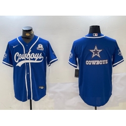 Men Dallas Cowboys Big Logo Royal With Patch Cool Base Stitched Baseball Jersey 6