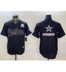 Men Dallas Cowboys Team Big Logo Black With Patch Cool Base Stitched Baseball Jersey 12