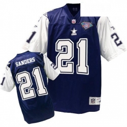 Mitchell and Ness Dallas Cowboys 21 Deion Sanders Authentic Navy BlueWhite 75TH Patch Throwback NFL Jersey