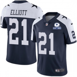 Nike Cowboys 21 Ezekiel Elliott Navy Blue Thanksgiving Men Stitched With Established In 1960 Patch NFL Vapor Untouchable Limited Throwback Jersey