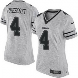 Nike Cowboys #4 Dak Prescott Gray Womens Stitched NFL Limited Gridiron Gray II Jersey