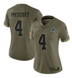 Women Dallas Cowboys 4 Dak Prescott Olive 2022 Salute To Service Limited Stitched Jersey