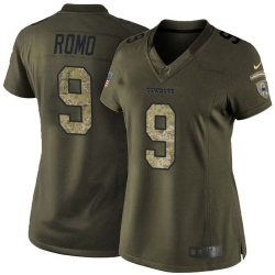 Women Nike Cowboys #9 Tony Romo Green Stitched NFL Limited Salute to Service Jersey