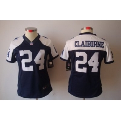 Women Nike Dallas Cowboys 24# Claiborne Blue Color[Thanksgiving LIMITED Jersey]