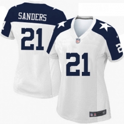 Womens Nike Dallas Cowboys 21 Deion Sanders Elite White Throwback Alternate NFL Jersey