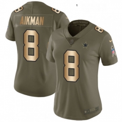 Womens Nike Dallas Cowboys 8 Troy Aikman Limited OliveGold 2017 Salute to Service NFL Jersey