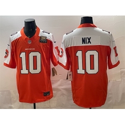 Men Denver Broncos 10 Bo Nix Orange 2024 F U S E  With 3 Time Champions Patch Throwback Vapor Limited Alternate Stitched Football Jersey