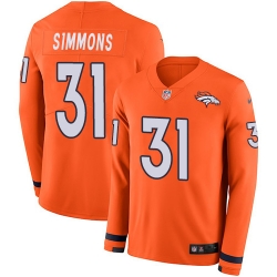 Nike Broncos #31 Justin Simmons Orange Team Color Men Stitched NFL Limited Therma Long Sleeve Jersey