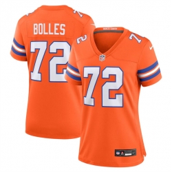 Women Denver Broncos 72 Garrett Bolles Orange Mile High Collection 1977 Throwback Stitched Jersey