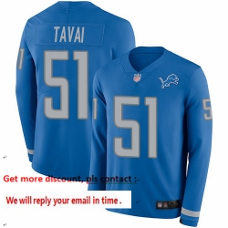 Lions 51 Jahlani Tavai Blue Team Color Men Stitched Football Limited Therma Long Sleeve Jersey